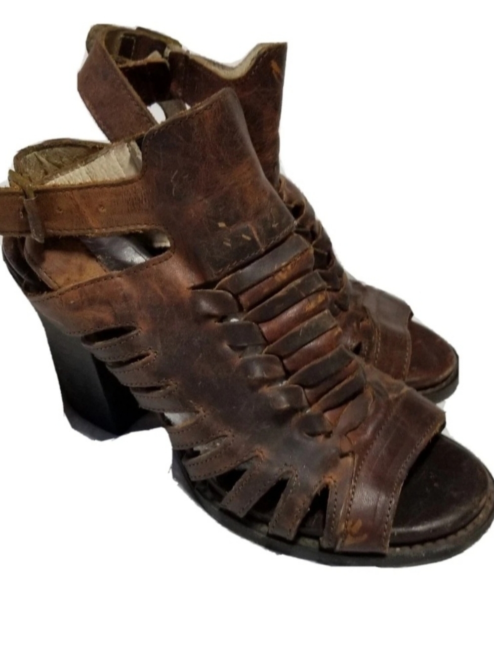 Freebird Bongo Women Size 8 Brown Leather Block Heel Sandals Buckles